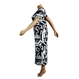 Short Sleeve Letter Print Patchwork African Dress JLY-19329