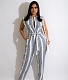 Striped High Waist Turn Down Collar Jumpsuit MUX-6085