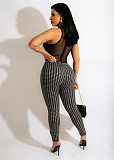 Houndstooth Mesh Patchwork High Waist Party Jumpsuit ZS-0457