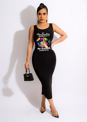 Print Sleeveless Bodycon Classic Tank Tee Dress MDF-5296