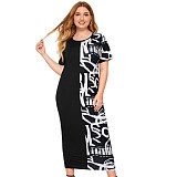 Short Sleeve Letter Print Patchwork African Dress JLY-19329
