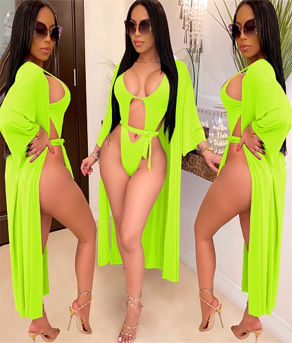 Sexy Solid Color Bikinis with Long Cloak BY-3378