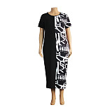 Short Sleeve Letter Print Patchwork African Dress JLY-19329