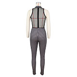 Houndstooth Mesh Patchwork High Waist Party Jumpsuit ZS-0457