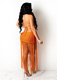 Knitted Halter Backless Tassels Hollow Out Beach Dress TR-1166
