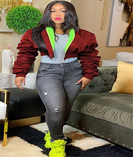 Winter Puffed Sleeve Loose-fitting Zipper Down Jacket DAI-8290