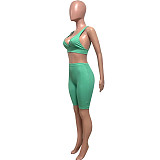 Workout Bra Crop Top Running Shorts 2 Piece Set HMS-5538