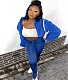 Solid Fleece Long Sleeve Zippered Cropped Jacket Pants Set KDN-1229