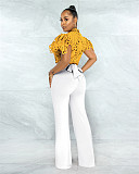 Hollow Out Short Sleeve Stand Collar Shirts Tops NIK-290