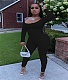 Casual Plain Color Long Sleeve T-shirt Pencil Pants Two-piece Set YS-8670