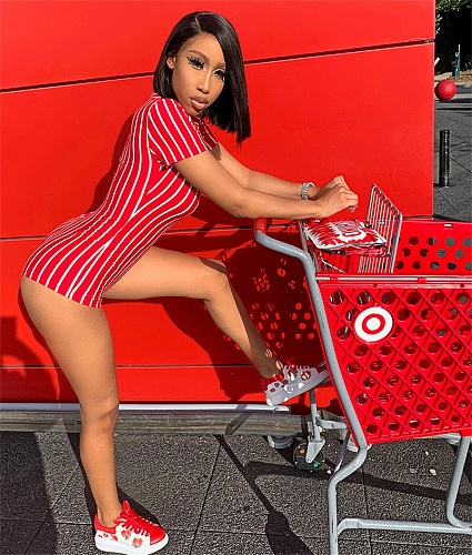 Women Sexy Hip Lifting Stripe Short Jumpsuits SXE-1734785