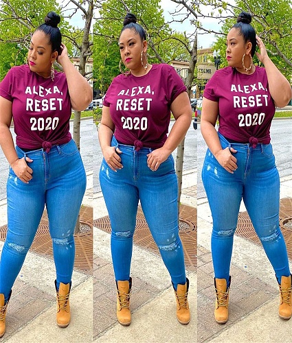 Large Size Monogrammed Round Neck Short Sleeves T-Shirt MX-1093