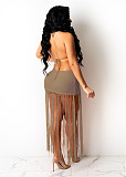 Knitted Halter Backless Tassels Hollow Out Beach Dress TR-1166