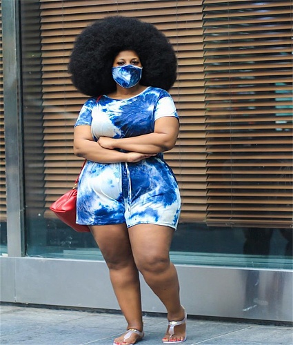 Color Printed Plus-Size Short-Sleeved Mid-Waist Romper Without Mask HEJ-6014
