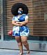 Color Printed Plus-Size Short-Sleeved Mid-Waist Romper Without Mask HEJ-6014