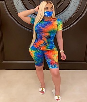 Fashionable Tie-Dye Printing Colorful Two-Piece Set with Mask GS-1815