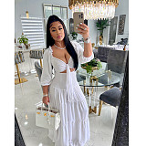 Lace Up Half Sleeve Crop Top and Wide Leg Pants Suit CN-0176