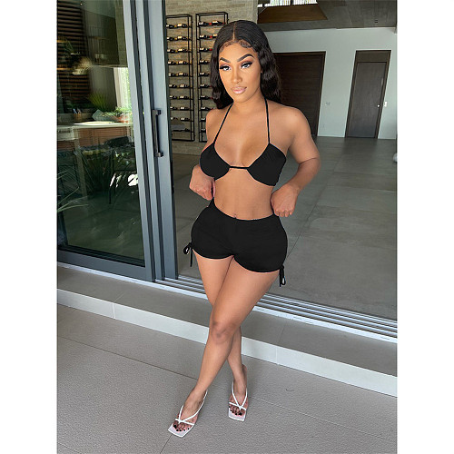 Halter Bra Bandage Lace Up Shorts Beach Outfits DD-88155