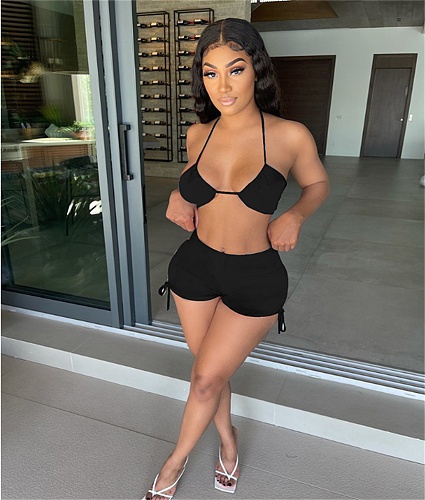 Halter Bra Bandage Lace Up Shorts Beach Outfits DD-88155