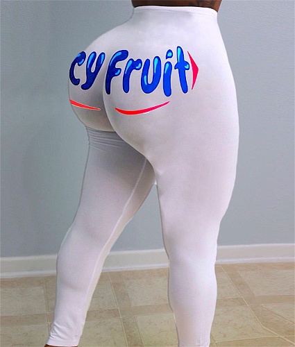 White Hip Alphabet Printed Buttock Lift Yoga Pants BLN-2102