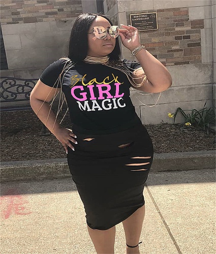 Letter Gilding Offset Rippen Short Sleeve Midi Dress OY-5226