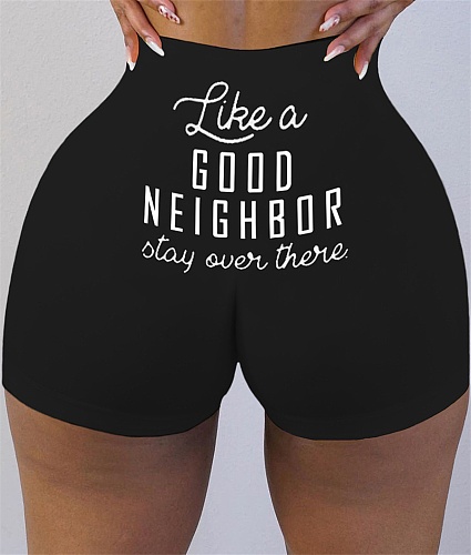Stylish Letter Printed High-waisted Carry Buttock Shorts SHE-7204