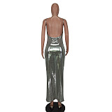 Spaghetti Strap Backless Evening Maxi Dress YD-8579