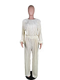 Retro Long Sleeve Top Loose Pleated Wide-leg Pants Set MK-3077