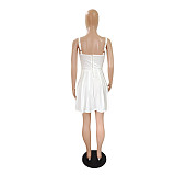Corset Patchwork Mesh A Line Pleated Dress DY-6930
