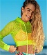 Mesh Hooded Long Sleeve Transparent Fishnet Crop Top ML-7476