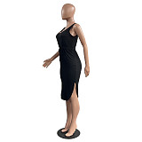 Sleeveless Drawstring Waist Pockets Pencil Dress HGL-1848