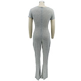 Short Sleeve V-neck Solid Flare Jumpsuit SFY-2160