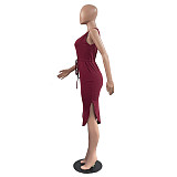 Sleeveless Drawstring Waist Pockets Pencil Dress HGL-1848