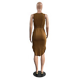 Sleeveless Drawstring Waist Pockets Pencil Dress HGL-1848