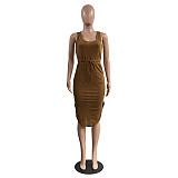 Sleeveless Drawstring Waist Pockets Pencil Dress HGL-1848