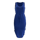 Sleeveless Drawstring Waist Pockets Pencil Dress HGL-1848