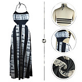 Tie Dye Print Halter Backless Maxi Dress TE-4379