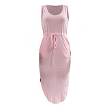 Sleeveless Drawstring Waist Pockets Pencil Dress HGL-1848