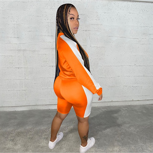Side Stripe Zipper Jacket+Biker Shorts Suit YD-8260