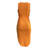Sleeveless Drawstring Waist Pockets Pencil Dress HGL-1848