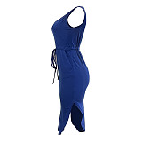 Sleeveless Drawstring Waist Pockets Pencil Dress HGL-1848