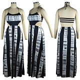 Tie Dye Print Halter Backless Maxi Dress TE-4379
