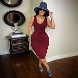 Sleeveless Drawstring Waist Pockets Pencil Dress HGL-1848