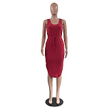 Sleeveless Drawstring Waist Pockets Pencil Dress HGL-1848