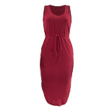 Sleeveless Drawstring Waist Pockets Pencil Dress HGL-1848