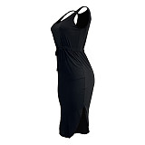 Sleeveless Drawstring Waist Pockets Pencil Dress HGL-1848