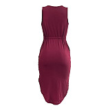 Sleeveless Drawstring Waist Pockets Pencil Dress HGL-1848