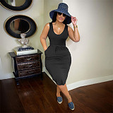 Sleeveless Drawstring Waist Pockets Pencil Dress HGL-1848