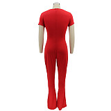 Short Sleeve V-neck Solid Flare Jumpsuit SFY-2160