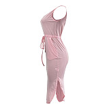 Sleeveless Drawstring Waist Pockets Pencil Dress HGL-1848